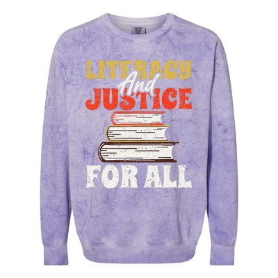 Literacy and Justice for All Teachers Education Librarian Colorblast Crewneck Sweatshirt