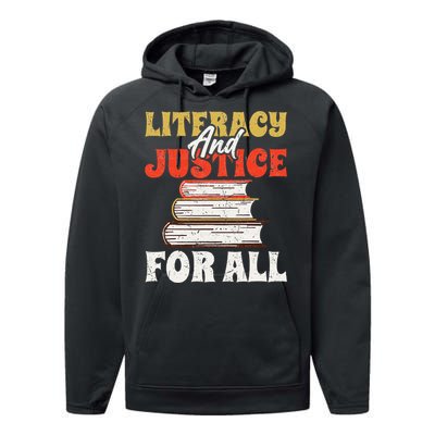 Literacy and Justice for All Teachers Education Librarian Performance Fleece Hoodie