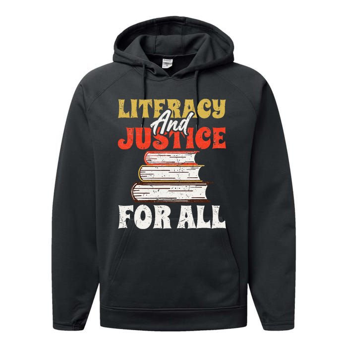 Literacy and Justice for All Teachers Education Librarian Performance Fleece Hoodie