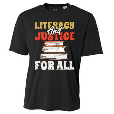 Literacy and Justice for All Teachers Education Librarian Cooling Performance Crew T-Shirt