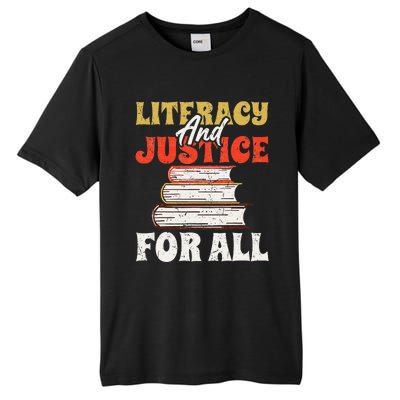 Literacy and Justice for All Teachers Education Librarian Tall Fusion ChromaSoft Performance T-Shirt