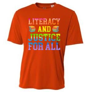 Literacy And Justice For All Literacy Teacher Gift Reading Cool Gift Cooling Performance Crew T-Shirt