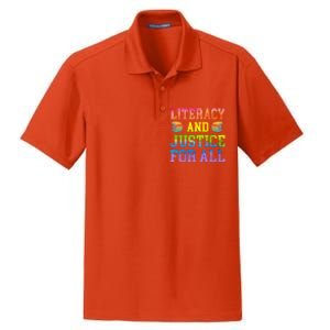 Literacy And Justice For All Literacy Teacher Gift Reading Cool Gift Dry Zone Grid Polo