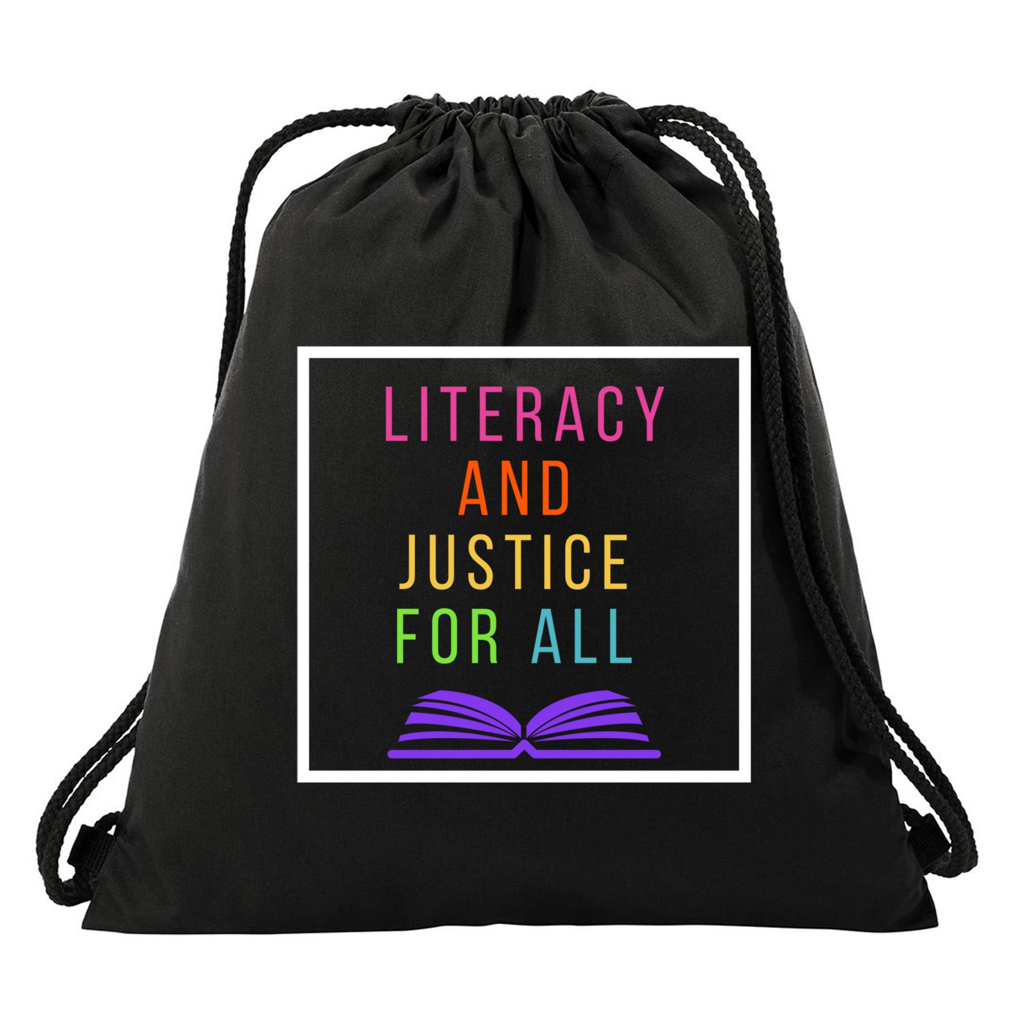 Literacy And Justice For All Literacy Teacher Gift Reading Cool Gift Drawstring Bag