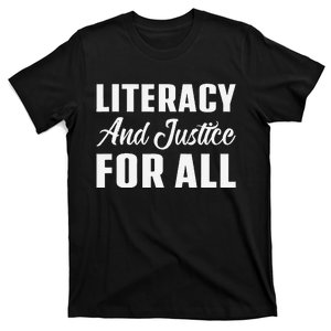 Literacy And Justice For All Retro Book Club Librarian T-Shirt