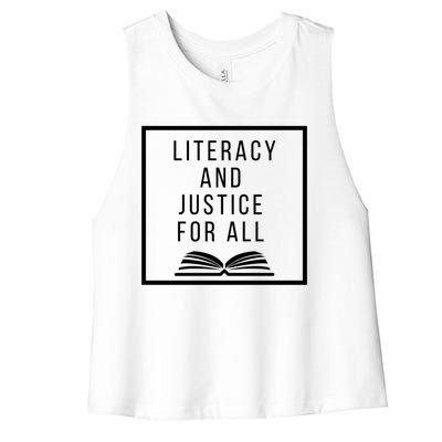 Literacy And Justice For All Social Justice Readingteacher Meaningful Gift Women's Racerback Cropped Tank