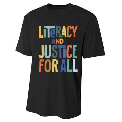 Literacy And Justice For All Reading Book Club Book Lover Reading Performance Sprint T-Shirt