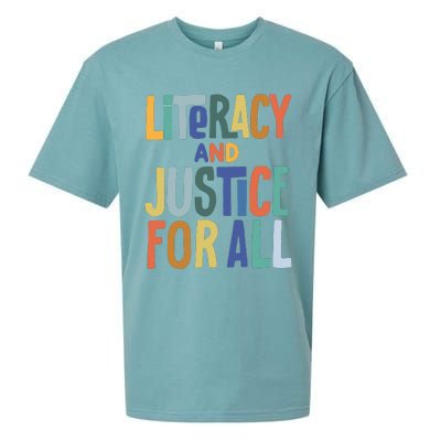 Literacy And Justice For All Reading Book Club Book Lover Reading Sueded Cloud Jersey T-Shirt