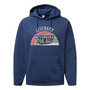 Literacy And Justice For All Bold Retro Performance Fleece Hoodie