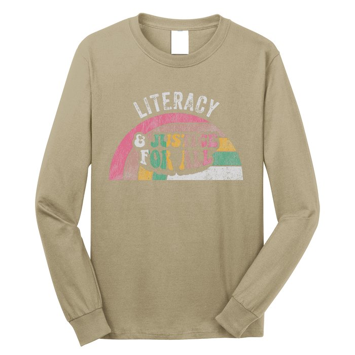 Literacy And Justice For All Bold Retro Long Sleeve Shirt