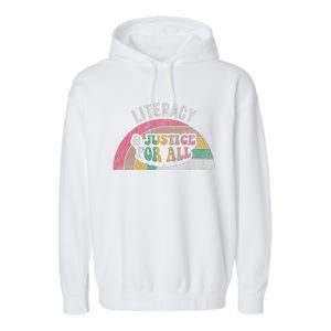 Literacy And Justice For All Bold Retro Garment-Dyed Fleece Hoodie