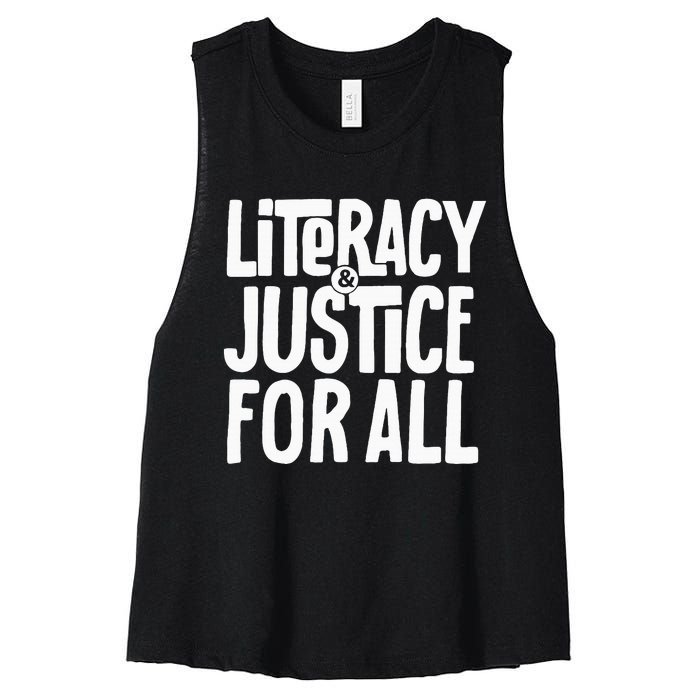 Literacy And Justice For All Social Justice Funny Women's Racerback Cropped Tank