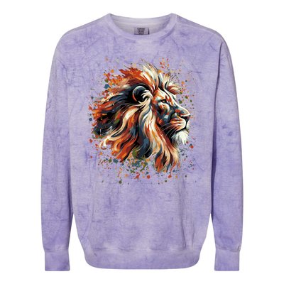 Lion Animal King Nature Graphic Women Trendy Colorblast Crewneck Sweatshirt