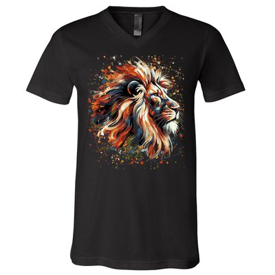 Lion Animal King Nature Graphic Women Trendy V-Neck T-Shirt