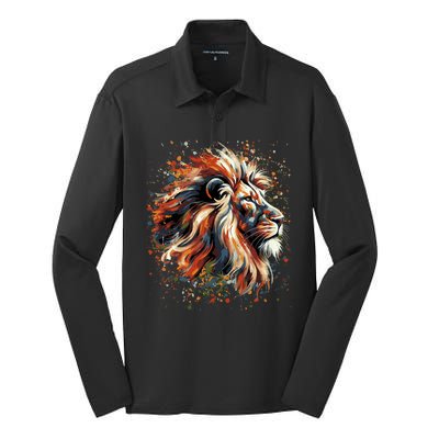 Lion Animal King Nature Graphic Women Trendy Silk Touch Performance Long Sleeve Polo