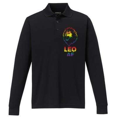 Leo AF Lion LGBT For August And July Birthday Gift Performance Long Sleeve Polo