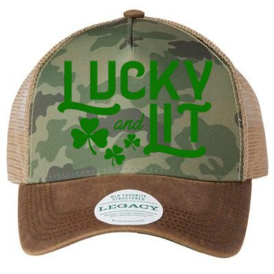 Lucky And Lit Funny St Paddy's Clover Legacy Tie Dye Trucker Hat