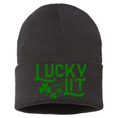 Lucky And Lit Funny St Paddy's Clover Sustainable Knit Beanie