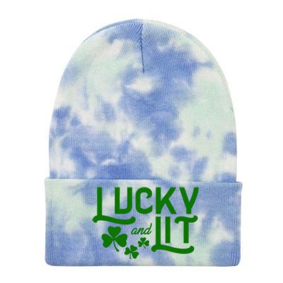 Lucky And Lit Funny St Paddy's Clover Tie Dye 12in Knit Beanie