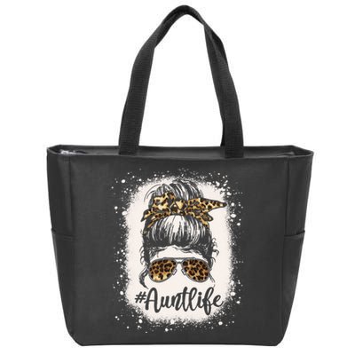 Leopard Aunt Life Messy Bun Bleached Auties Mothers Day Zip Tote Bag