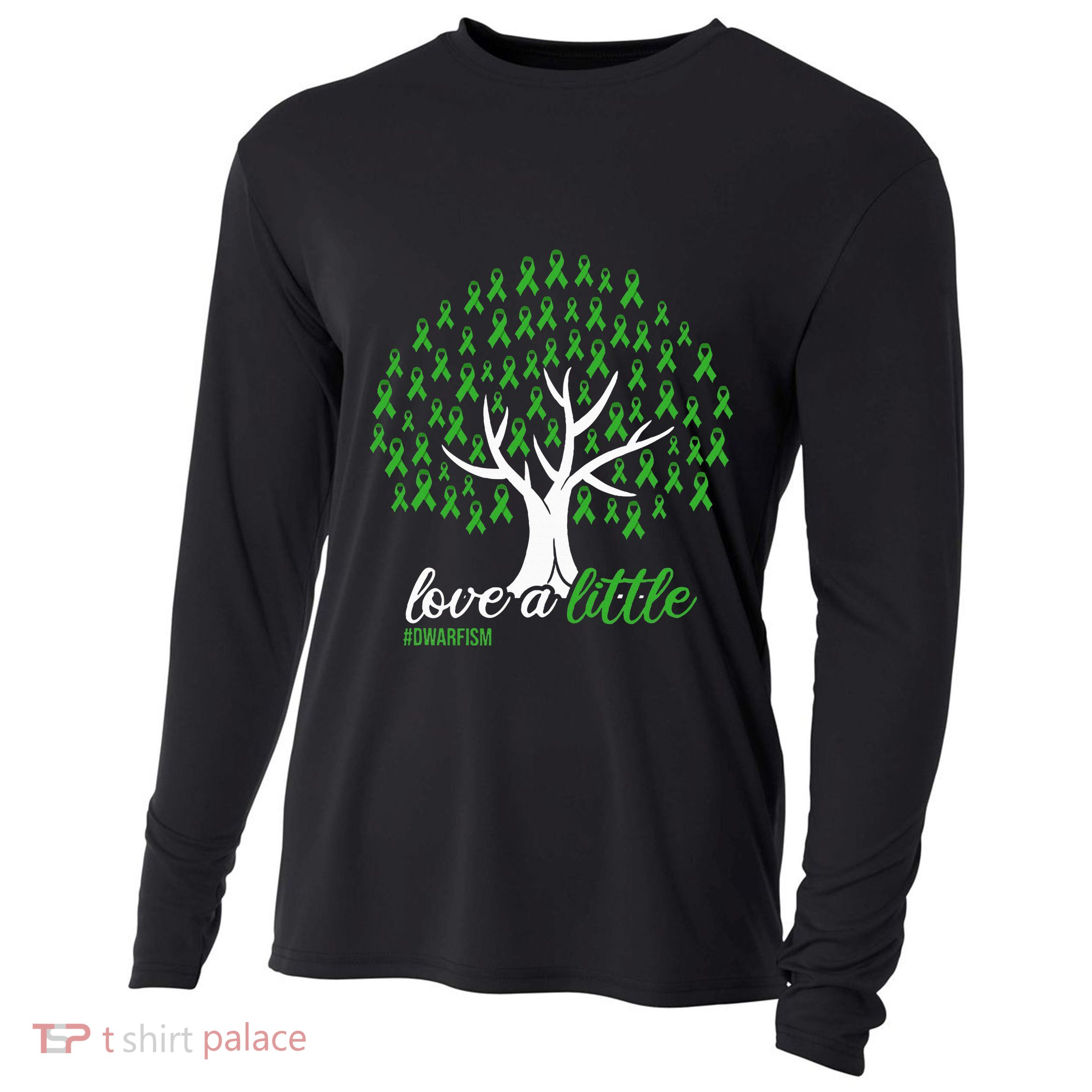 Love A Little Green Ribbon Tree Dwarfism Awareness Cooling Performance Long Sleeve Crew