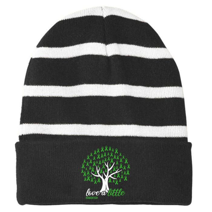 Love A Little Green Ribbon Tree Dwarfism Awareness Striped Beanie with Solid Band