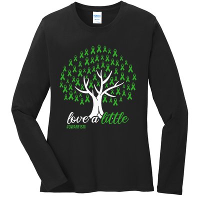 Love A Little Green Ribbon Tree Dwarfism Awareness Ladies Long Sleeve Shirt