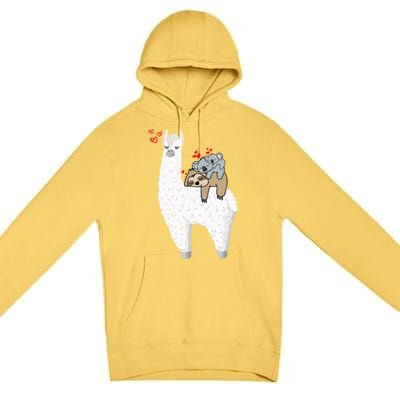 Llama And Lazy Sloth With Koala Mama Bear Valentines Gift Premium Pullover Hoodie