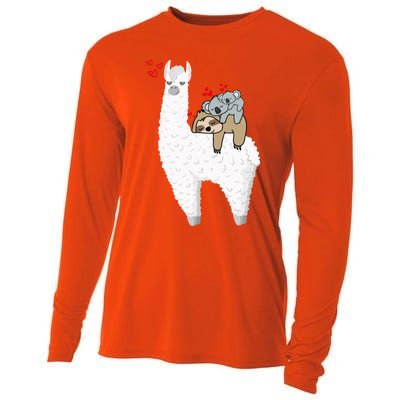 Llama And Lazy Sloth With Koala Mama Bear Valentines Gift Cooling Performance Long Sleeve Crew