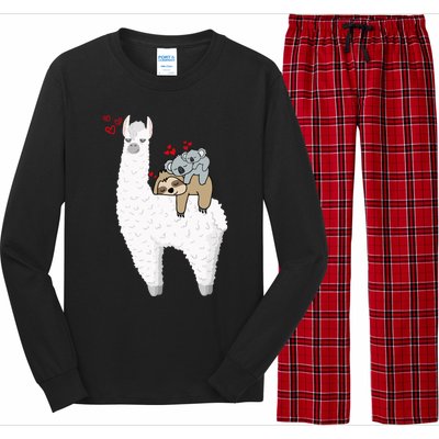 Llama And Lazy Sloth With Koala Mama Bear Valentines Gift Long Sleeve Pajama Set