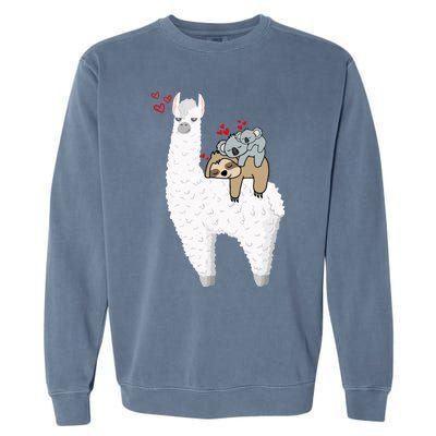 Llama And Lazy Sloth With Koala Mama Bear Valentines Gift Garment-Dyed Sweatshirt