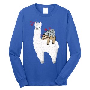 Llama And Lazy Sloth With Koala Mama Bear Valentines Gift Long Sleeve Shirt