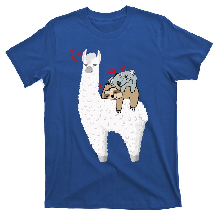 Llama And Lazy Sloth With Koala Mama Bear Valentines Gift T-Shirt