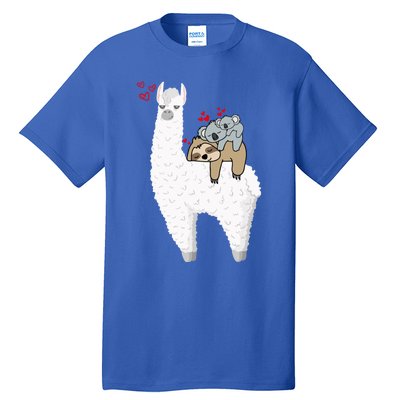 Llama And Lazy Sloth With Koala Mama Bear Valentines Gift Tall T-Shirt