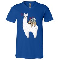 Llama And Lazy Sloth With Koala Mama Bear Valentines Gift V-Neck T-Shirt