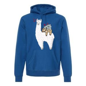 Llama And Lazy Sloth With Koala Mama Bear Valentines Gift Premium Hoodie