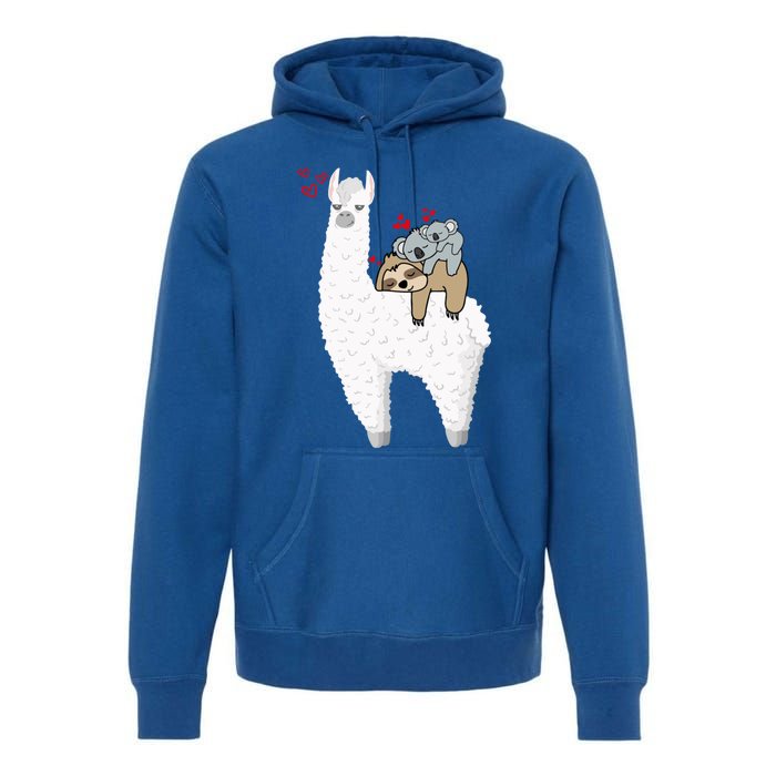 Llama And Lazy Sloth With Koala Mama Bear Valentines Gift Premium Hoodie