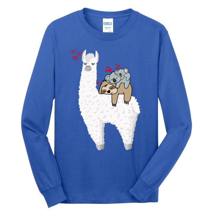 Llama And Lazy Sloth With Koala Mama Bear Valentines Gift Tall Long Sleeve T-Shirt