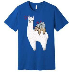 Llama And Lazy Sloth With Koala Mama Bear Valentines Gift Premium T-Shirt