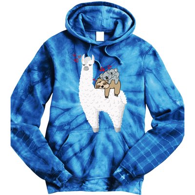 Llama And Lazy Sloth With Koala Mama Bear Valentines Gift Tie Dye Hoodie