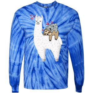 Llama And Lazy Sloth With Koala Mama Bear Valentines Gift Tie-Dye Long Sleeve Shirt