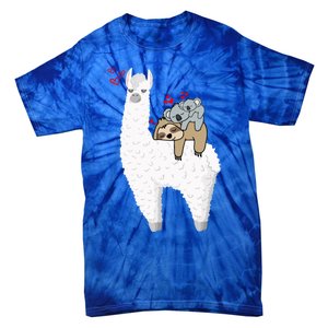 Llama And Lazy Sloth With Koala Mama Bear Valentines Gift Tie-Dye T-Shirt