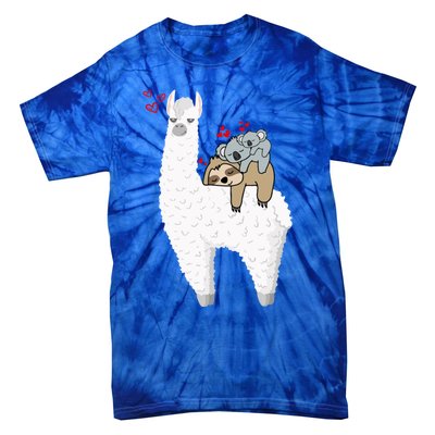 Llama And Lazy Sloth With Koala Mama Bear Valentines Gift Tie-Dye T-Shirt