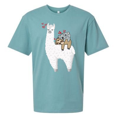 Llama And Lazy Sloth With Koala Mama Bear Valentines Gift Sueded Cloud Jersey T-Shirt