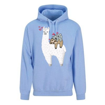 Llama And Lazy Sloth With Koala Mama Bear Valentines Gift Unisex Surf Hoodie