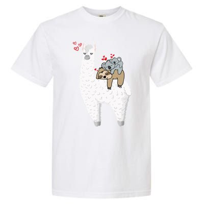 Llama And Lazy Sloth With Koala Mama Bear Valentines Gift Garment-Dyed Heavyweight T-Shirt