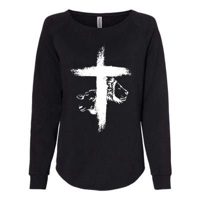 Lion And Lamb Cross Womens California Wash Sweatshirt