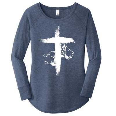 Lion And Lamb Cross Women's Perfect Tri Tunic Long Sleeve Shirt