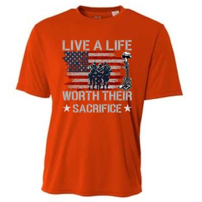 Live A Life Worth Their Sacrifice Gift Veterans Day Gift Cooling Performance Crew T-Shirt