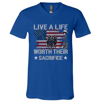 Live A Life Worth Their Sacrifice Gift Veterans Day Gift V-Neck T-Shirt